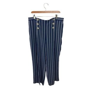 Ann Taylor NEW 14 Navy Blue White Stripe Nautical High Rise Wide Leg Pants